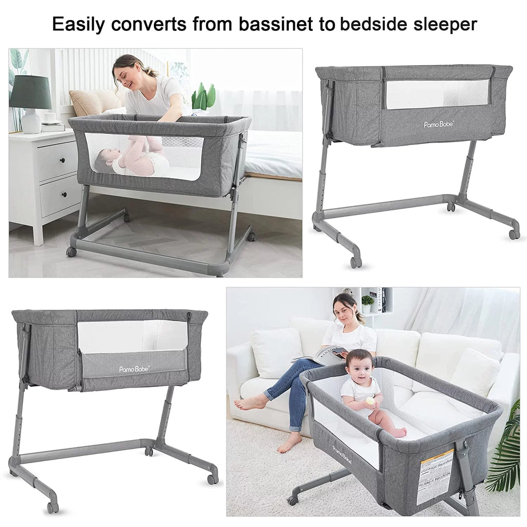 Grey Bassinet with Wheels and Folding Frame K684