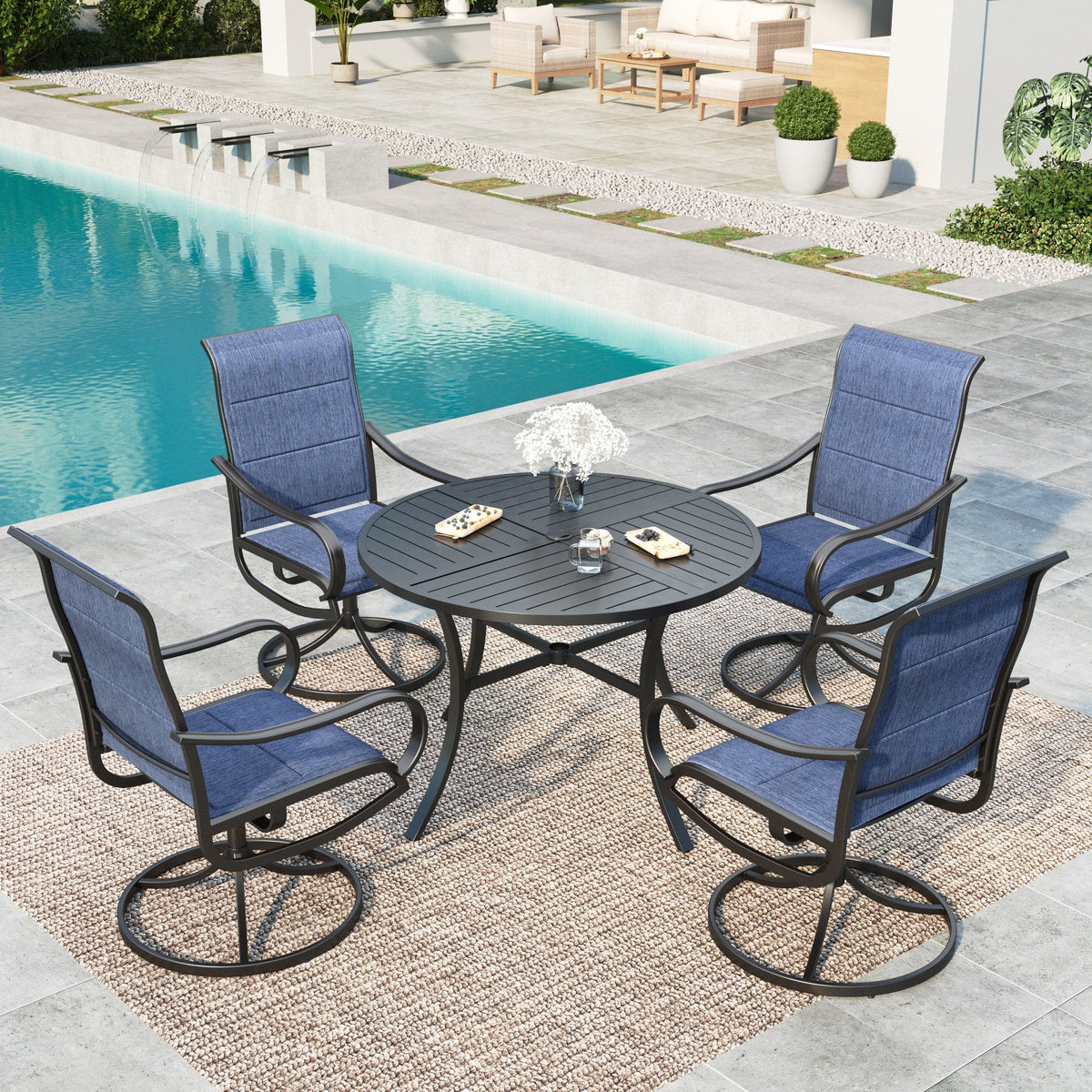 5-Piece Outdoor Patio Dining Set with Swivel Chairs & Round Table K741