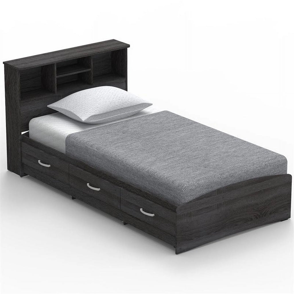 Twin Captains Bed and 4-Door 2-Drawer Armoire Set in Gray V292
