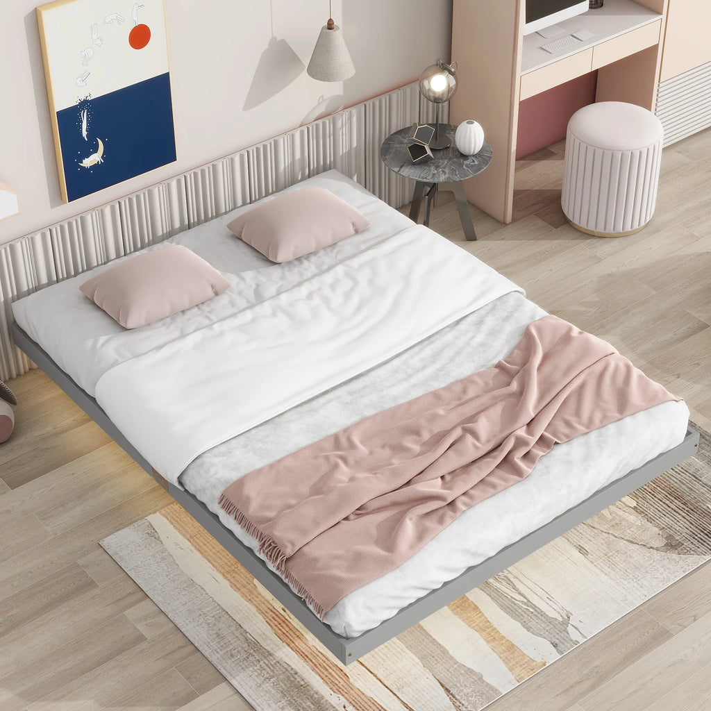 Queen Size Grey Floating Platform Bed with LED Lights M701