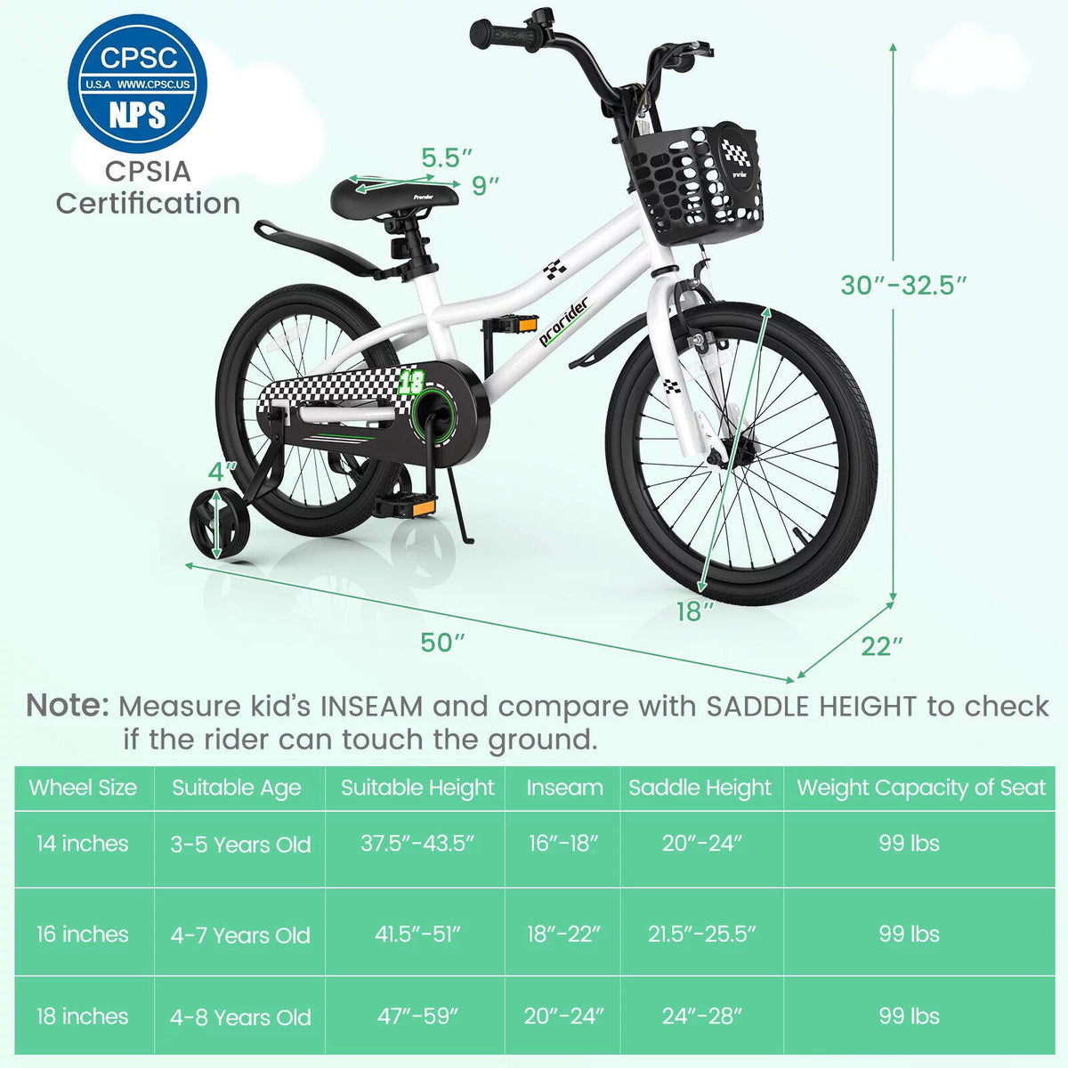 18 Inch Kids Bike with Training Wheels and Basket V914079