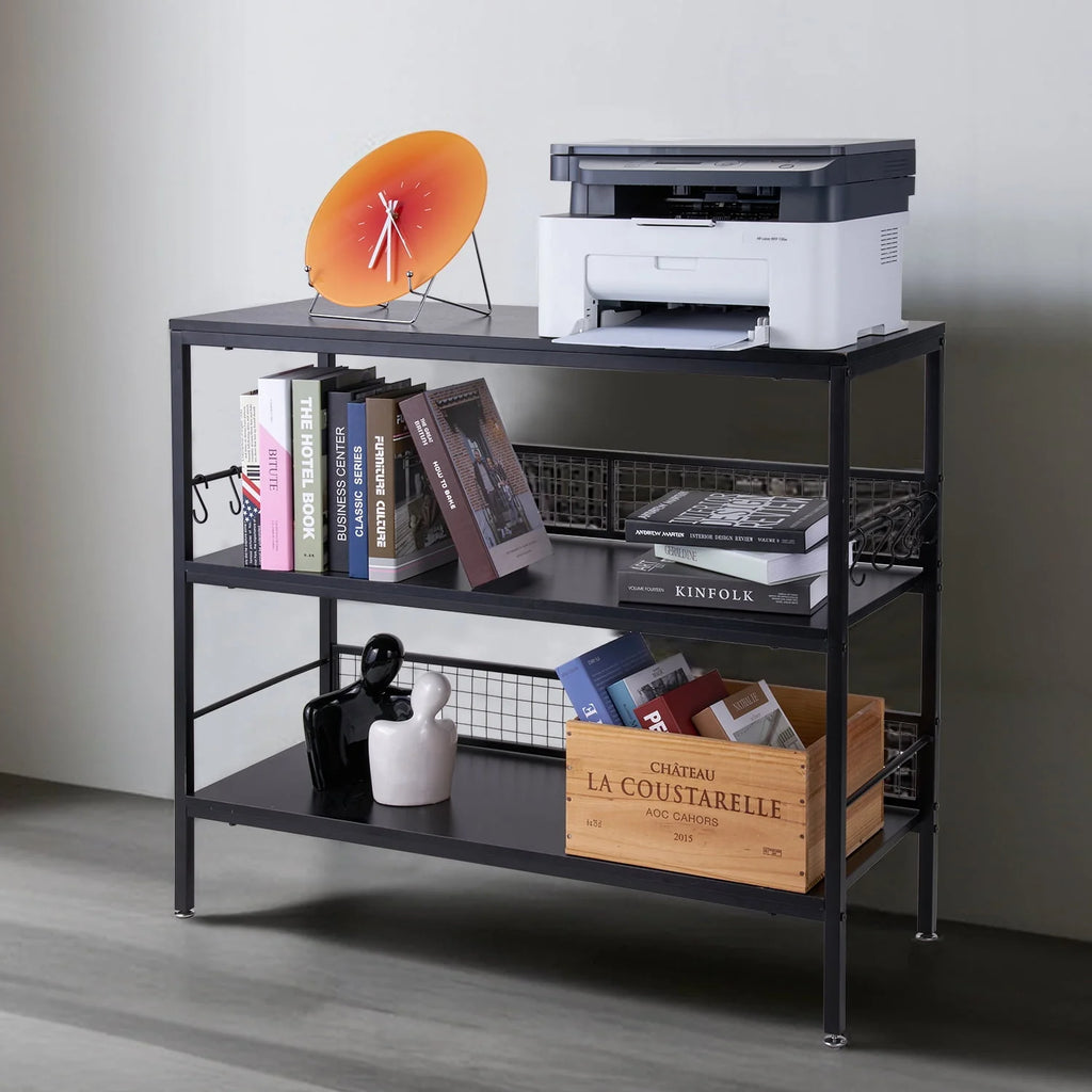 Rolling Kitchen Storage Cart with 3-Tier Shelves and 10 Hooks M379467