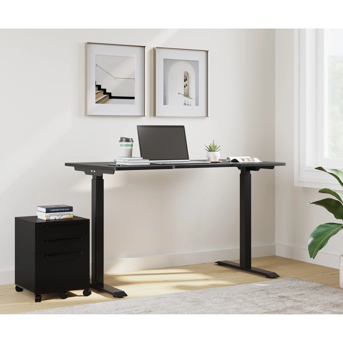 Electric Height Adjustable Standing Desk in White H3554