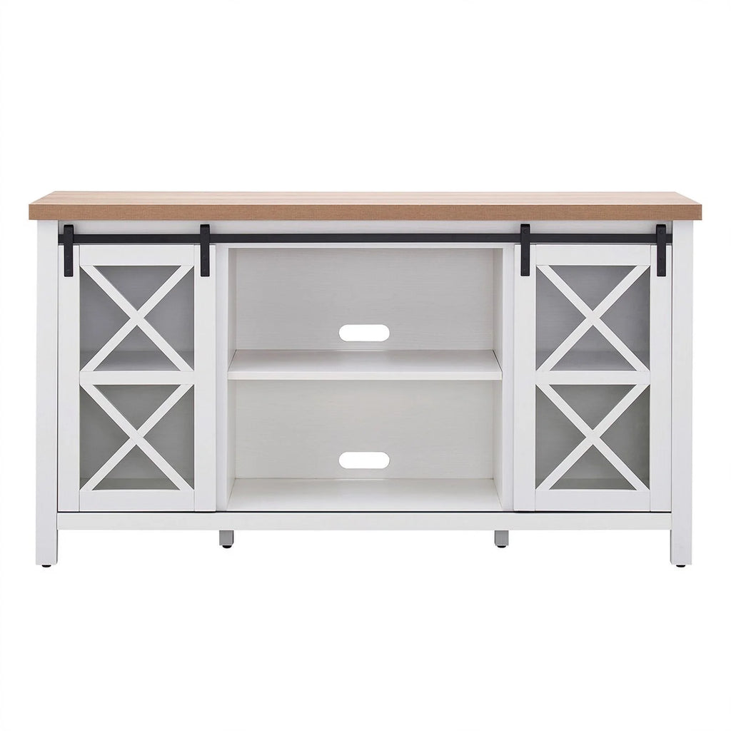 Mid-Century Wood 58" White and Golden Oak TV Stand X988