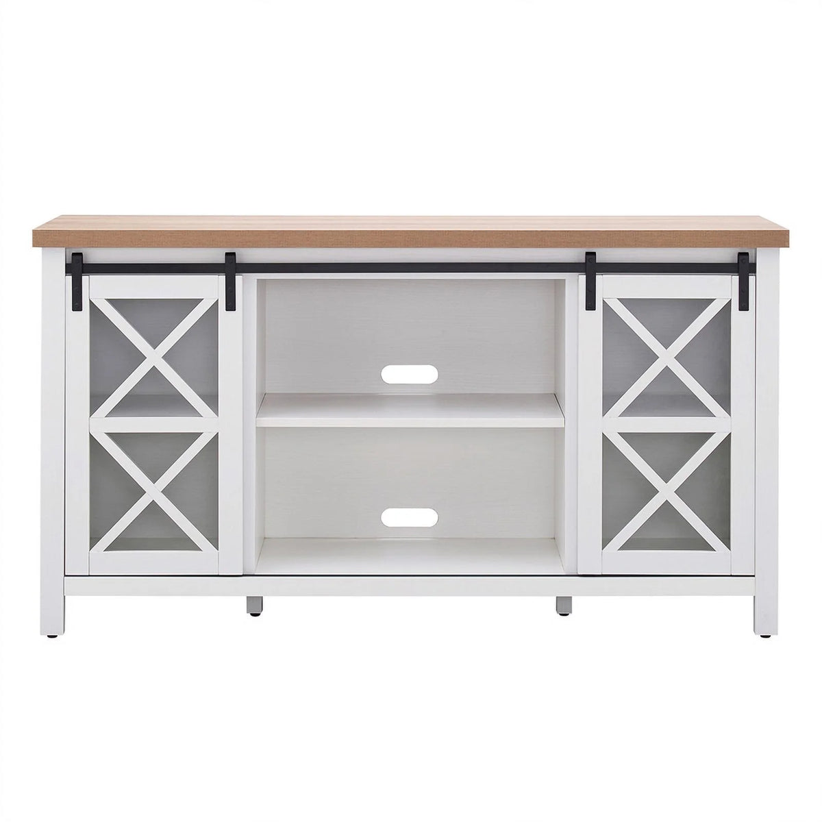 Mid-Century Wood 58" White and Golden Oak TV Stand X988