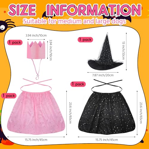 4 Pcs Halloween Pet Costume Witch Cloak Hat and Crown Set M38323