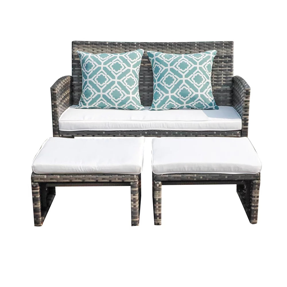 Wicker Rattan Loveseat Chairs with Ottomans P133