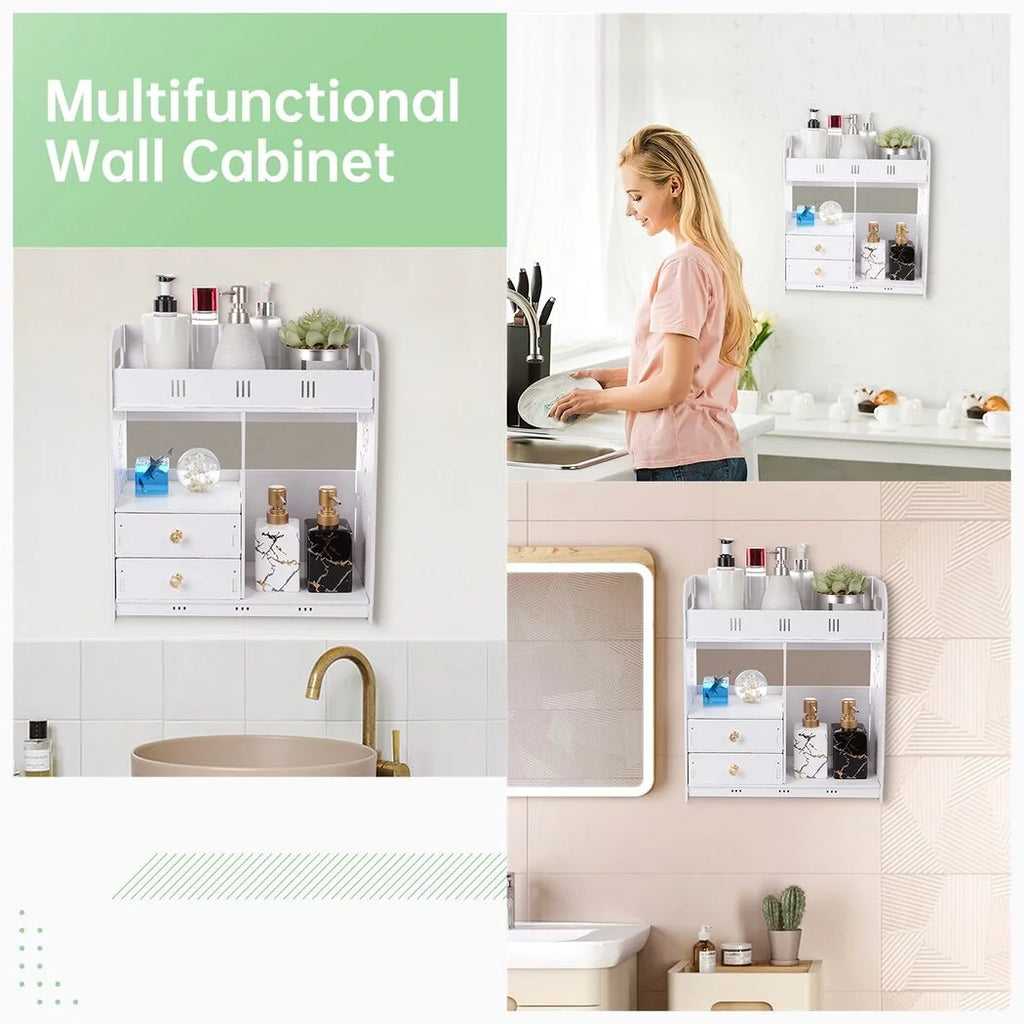 White Wall Mounted Bathroom Cabinet with 2 Drawers M473