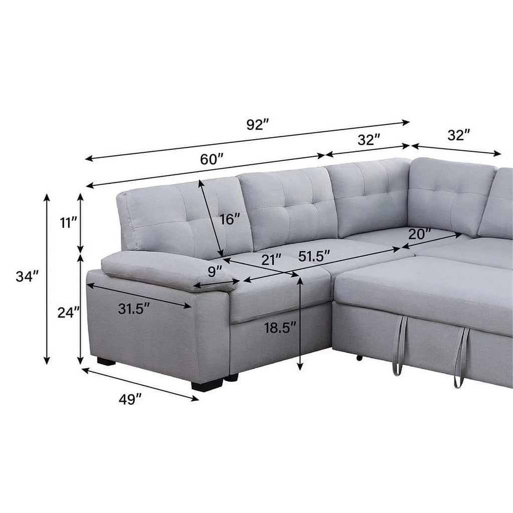 5-Seat Fabric Sleeper Sectional Sofa with Storage Z369