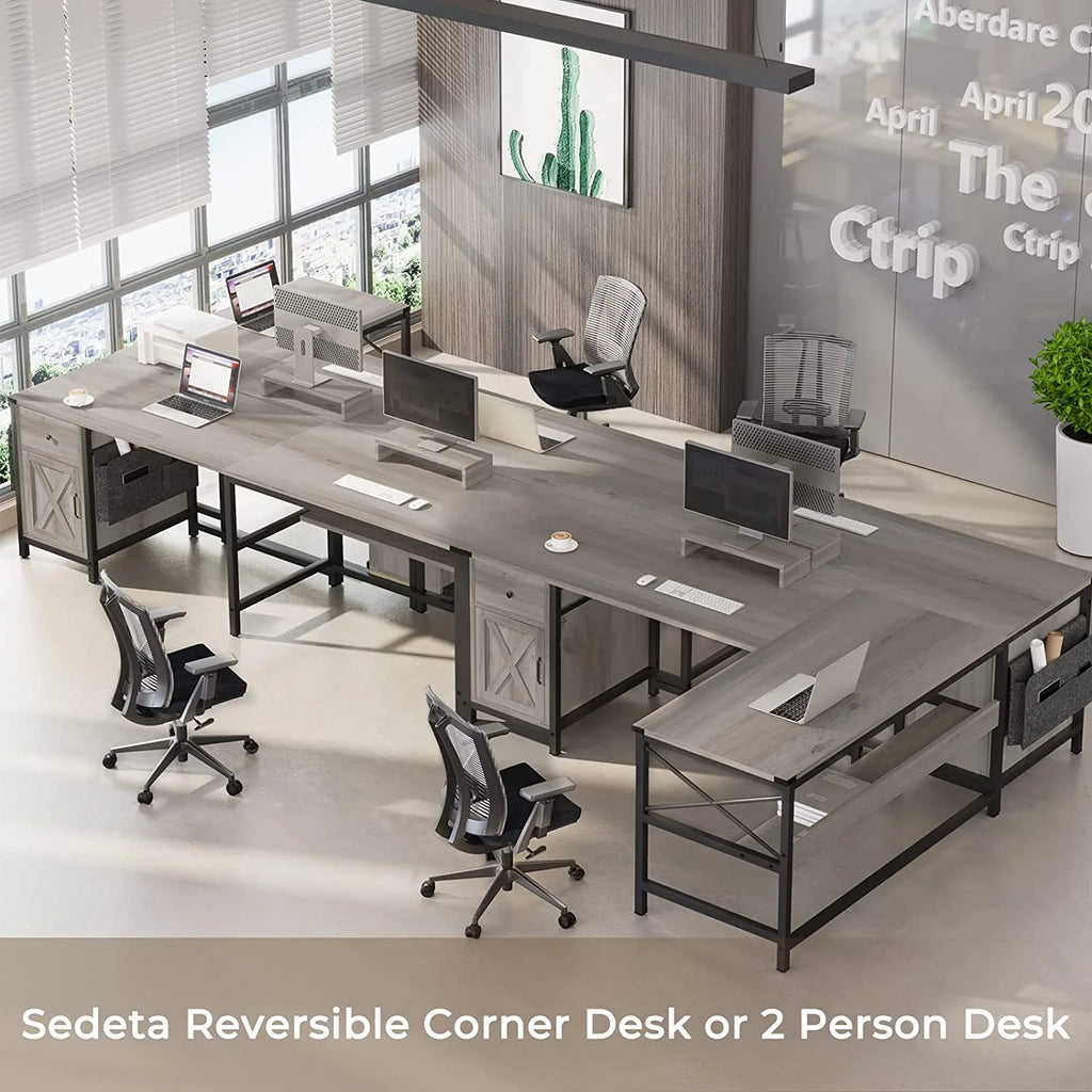 L Shaped Office Desk with Drawer and Storage Cabinet X8893