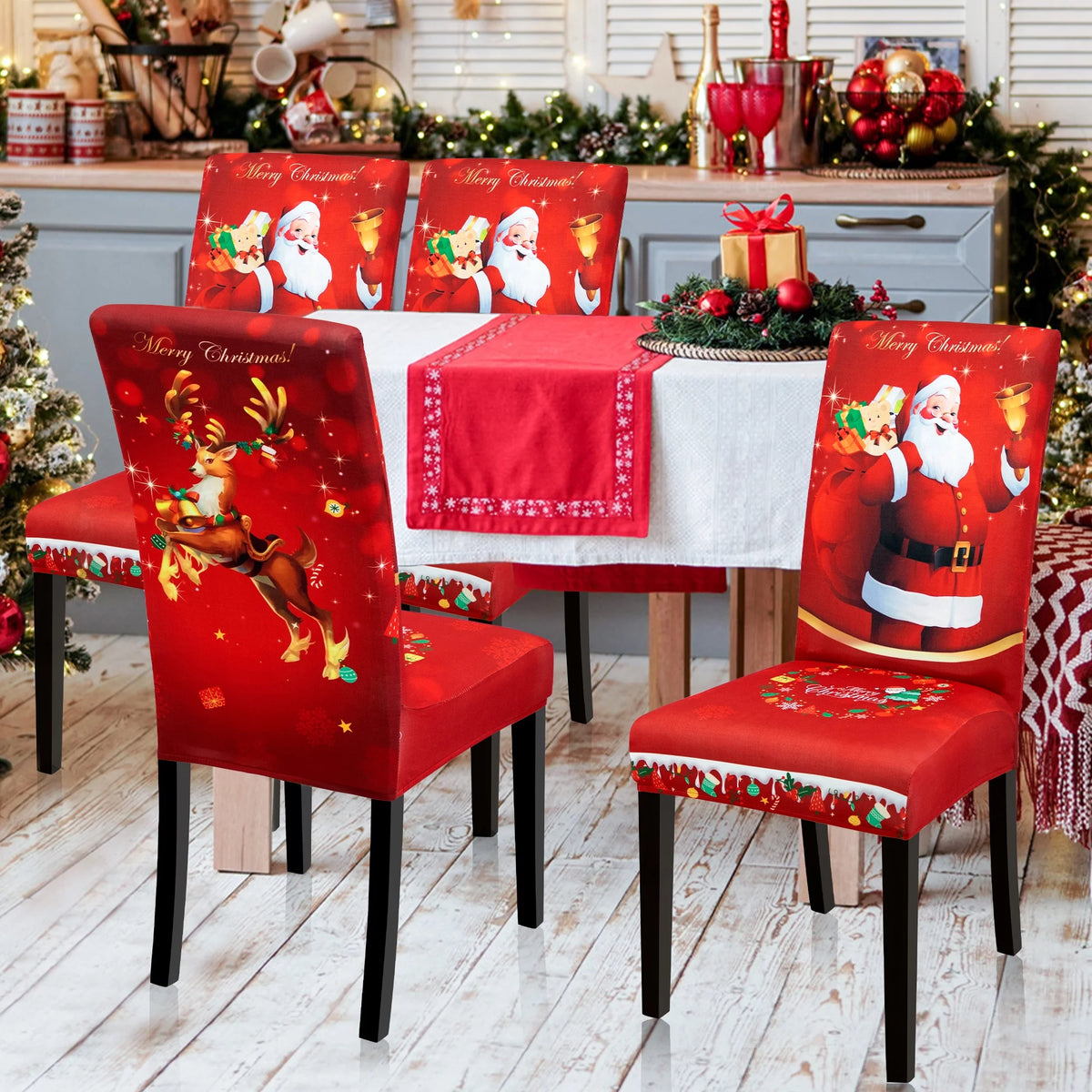 Stretch Christmas Chair Covers Set of 4 Red V268817