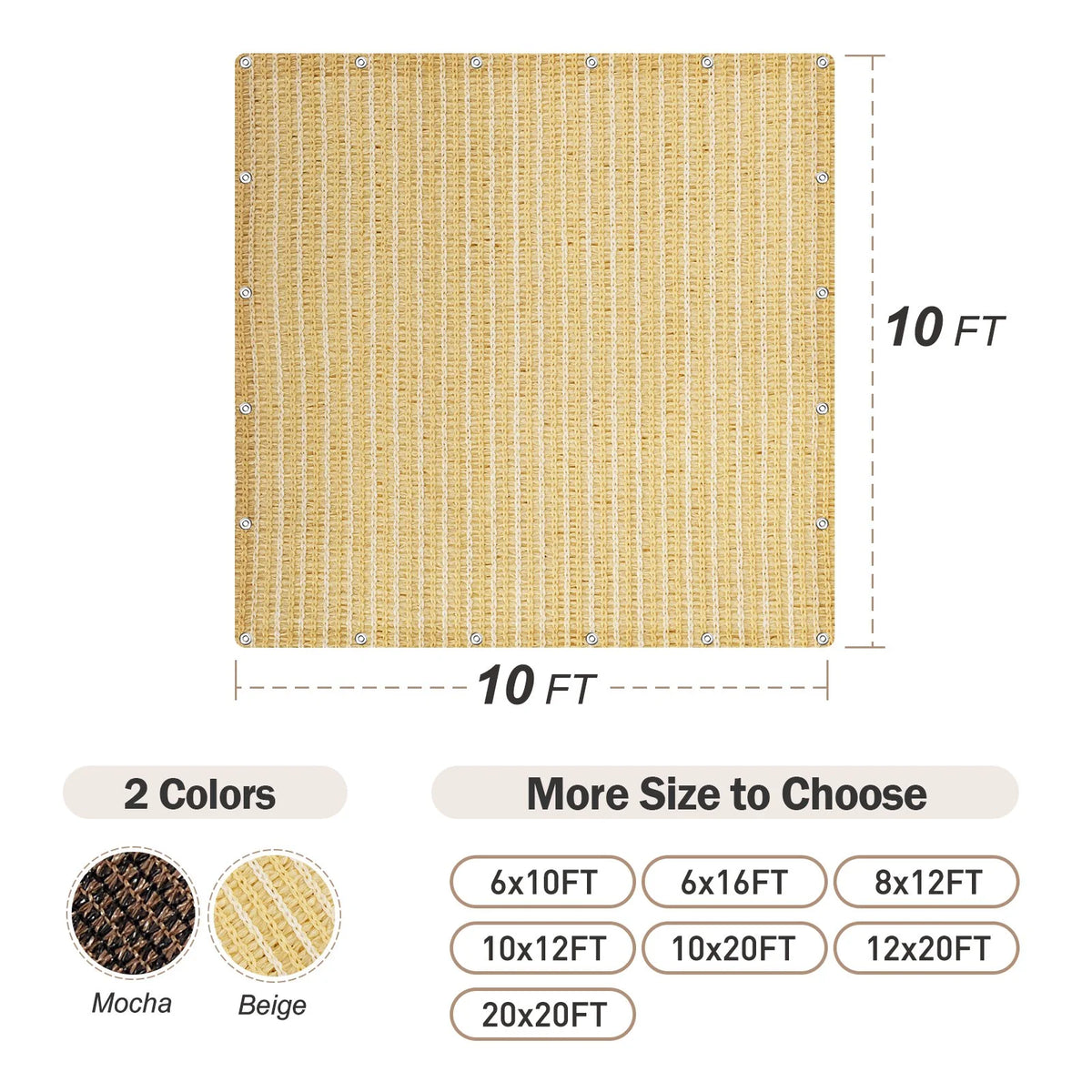 Beige 10'x10' Sunshade Netting D32083