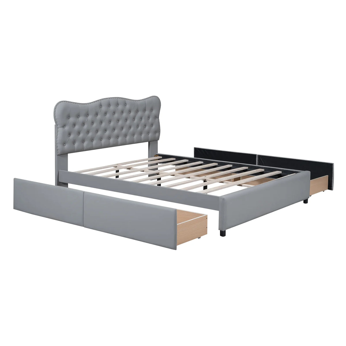 White Upholstered Queen Bed with 4 Drawers B303