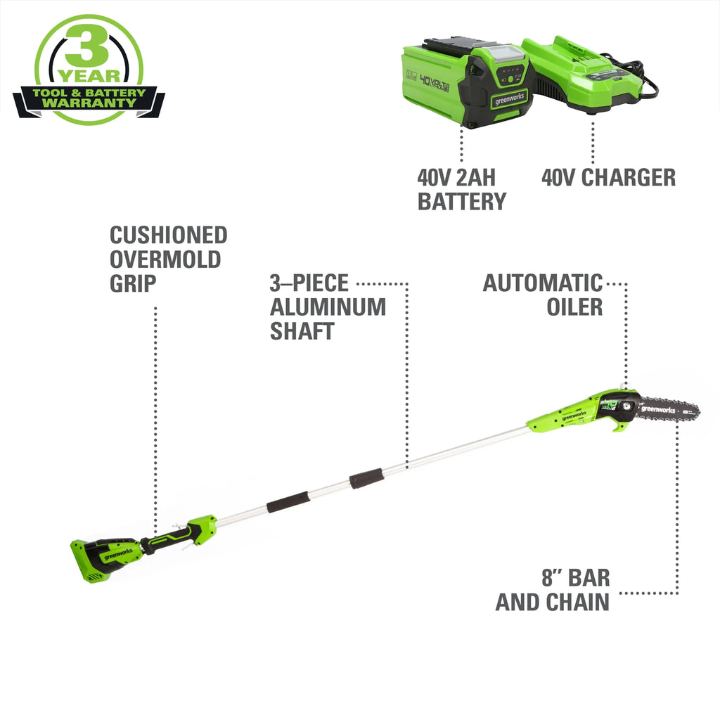40V Cordless Pole Saw with 2.0 Ah Battery and Charger Y4907