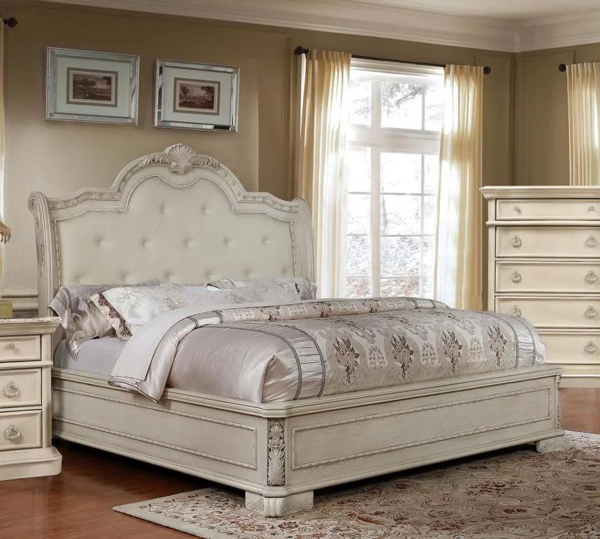 Antique White Tufted King Size Bedroom Set 6Pcs W7063