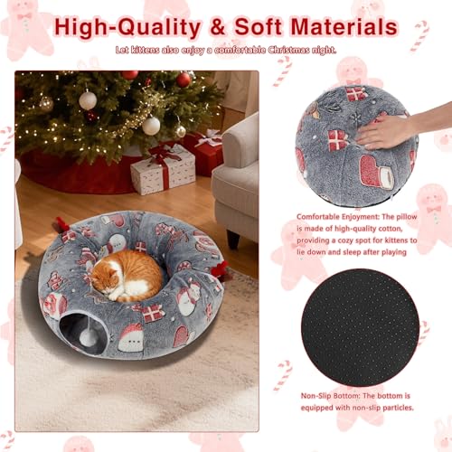 Grey Fluffy Plush Cat Tunnel Bed W396796