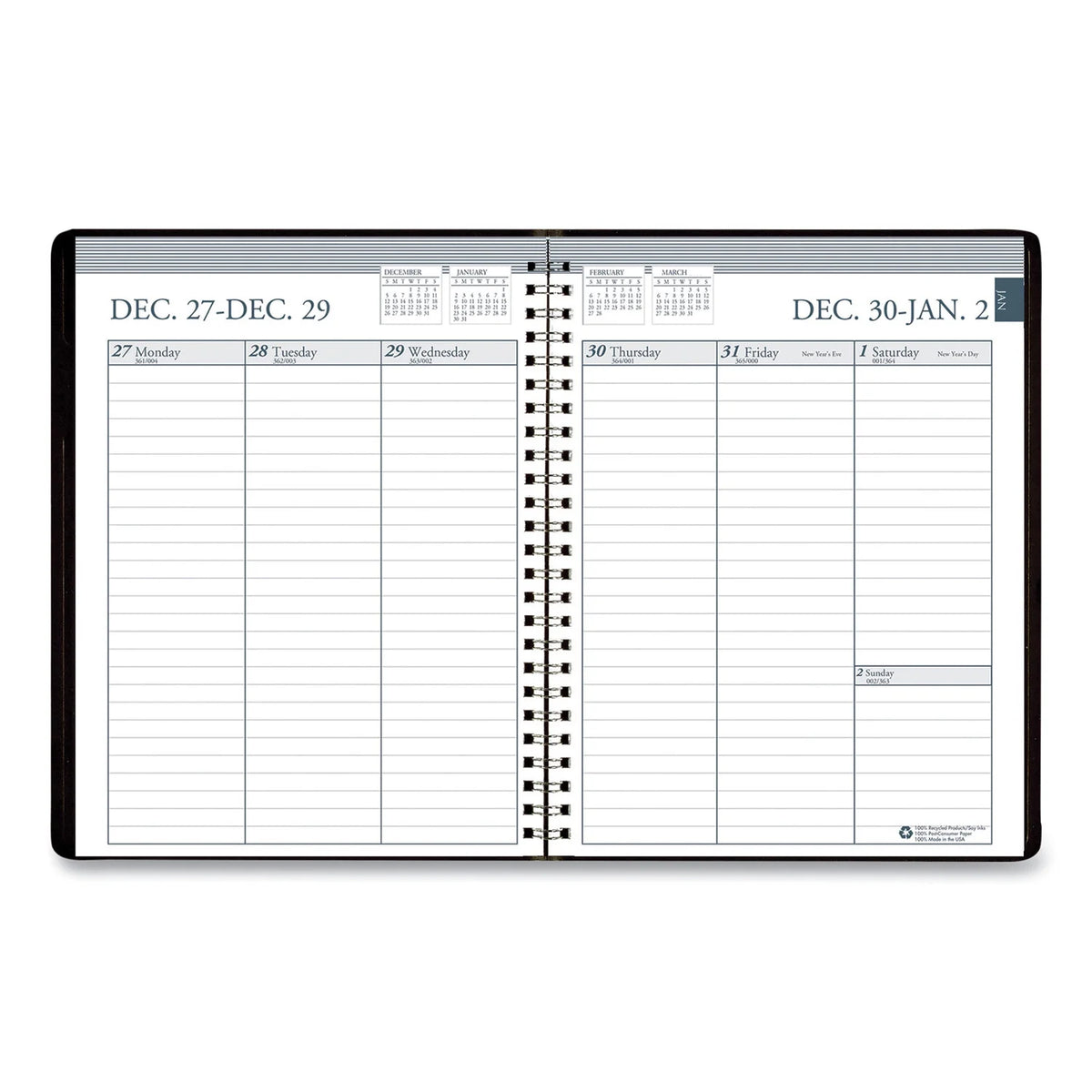 Ruled Weekly Appointment Book 8.75 x 6.88 Black W11952