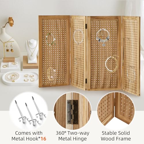 5.6Ft Wood Pegboard 4 Panel Folding Room Divider A8214