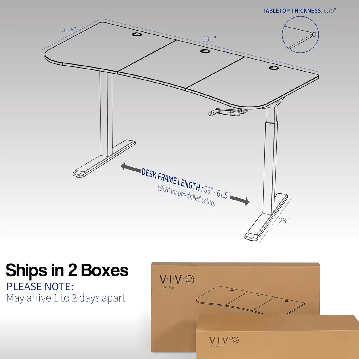 Height Adjustable 63 X 32 Inch Stand Up Desk with Black Table Top L505480