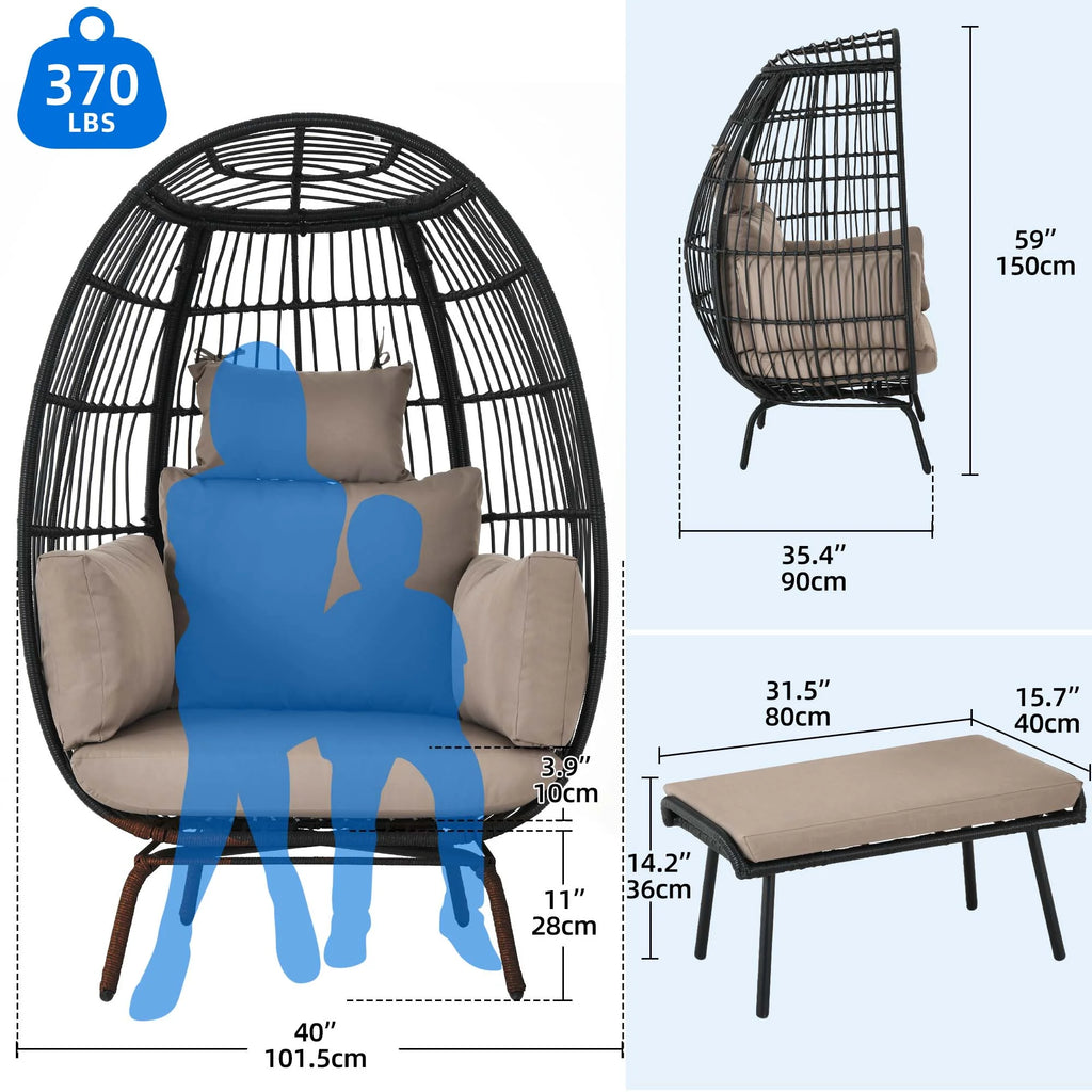 Oversized Wicker Egg Chair with Stand and Cushions M696