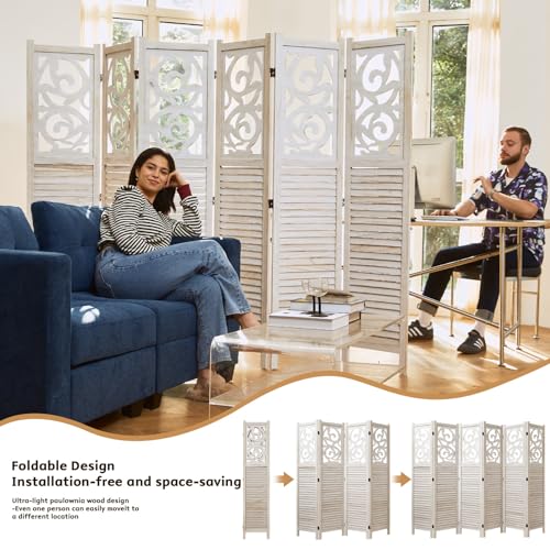 4 Panels Wood Carved Folding Room Divider G895599