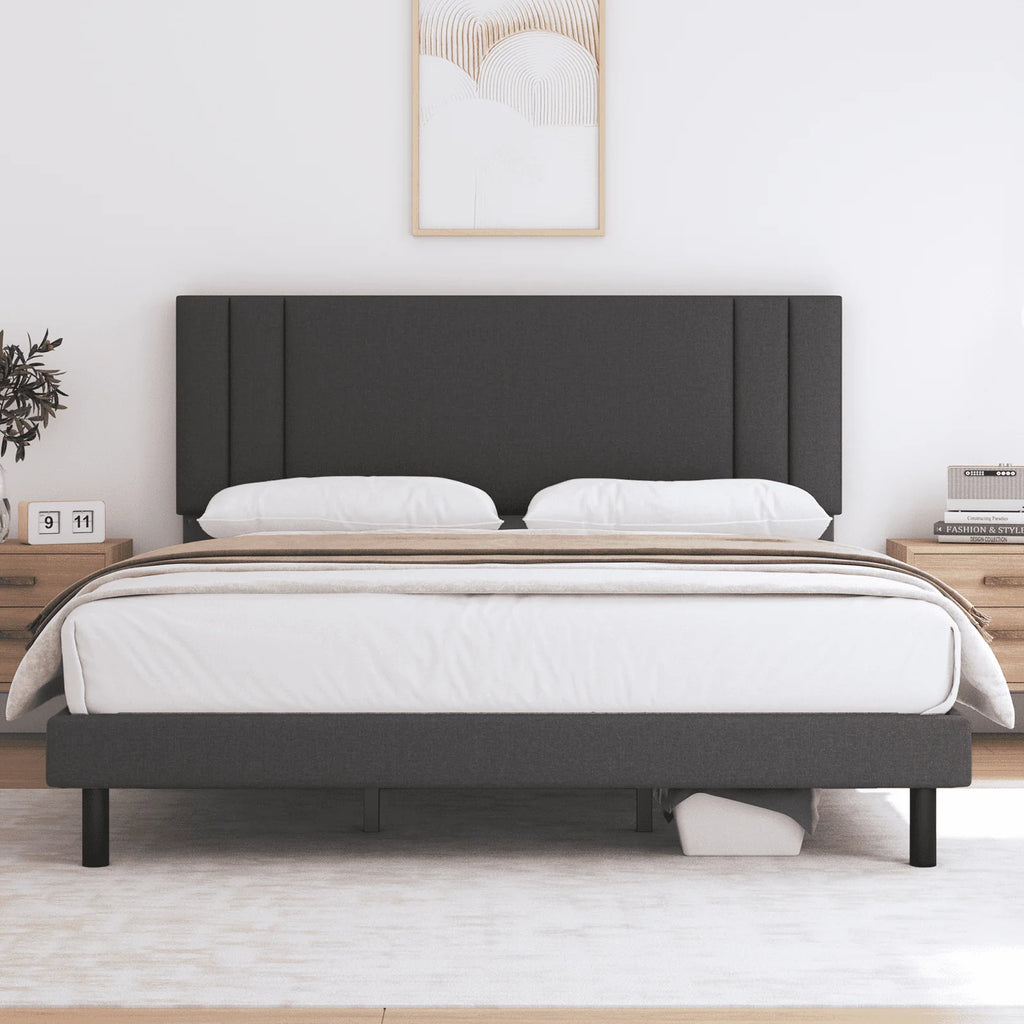 Full Size Platform Bed Frame with Fabric Upholstered Headboard R930