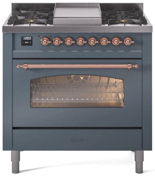 36 Dual Fuel Propane Gas Range Blue Grey Copper Trim P93235
