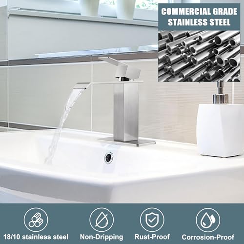 Brushed Nickel Single Handle Waterfall Bathroom Sink Faucet with Pop-up Drain K8869