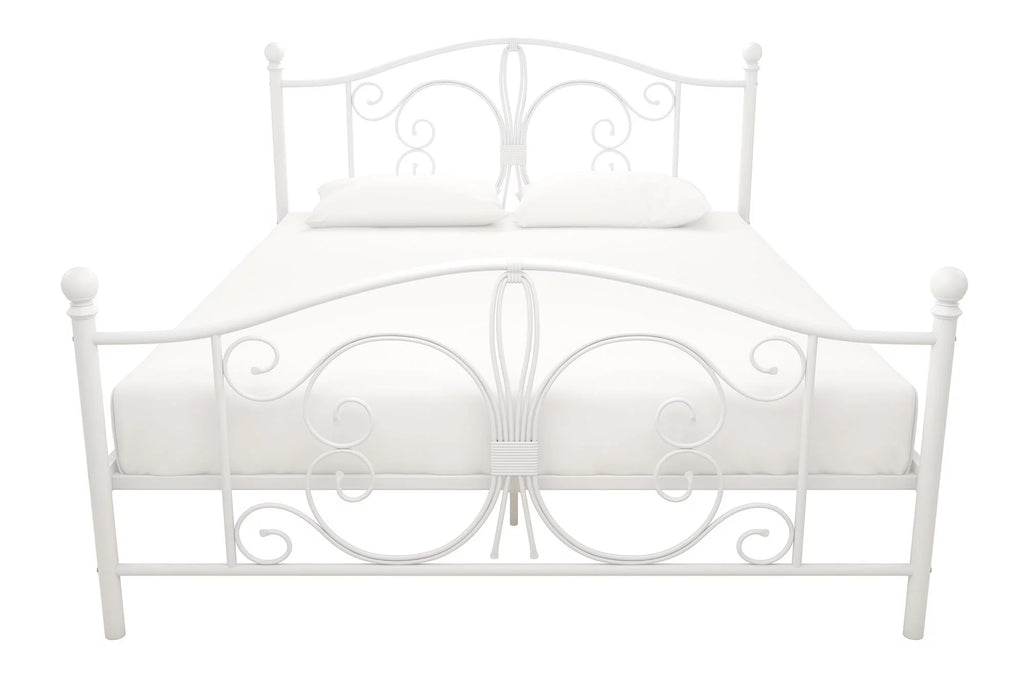 White Queen Metal Platform Bed Frame with Headboard O70500