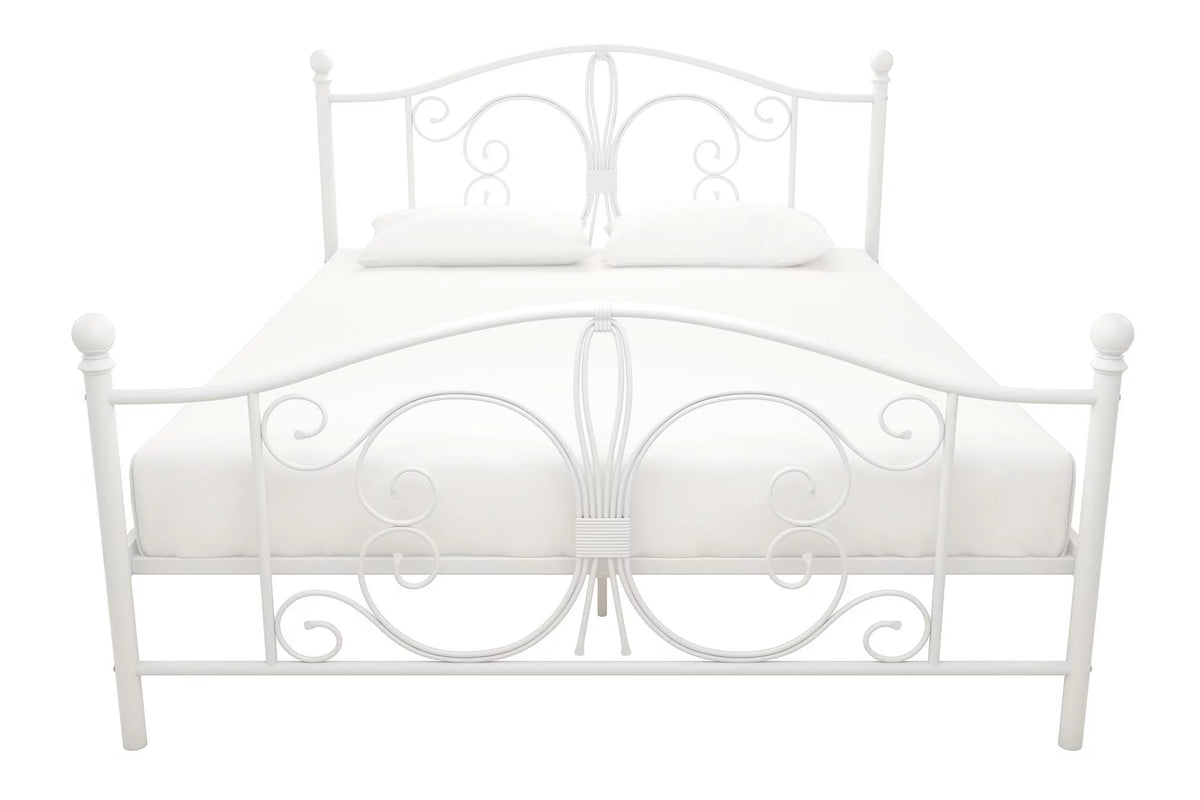 White Queen Metal Platform Bed Frame with Headboard O70500