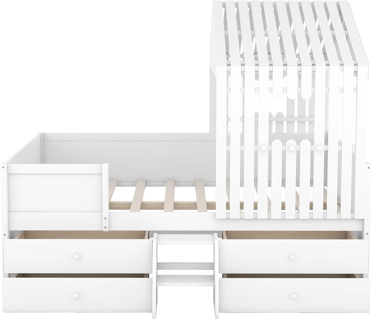 White Full Size Wood House Bed with 4 Drawers X615