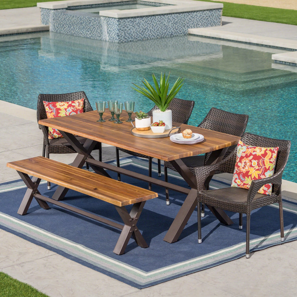 6-Piece Wicker Wood Outdoor Dining Set U69748