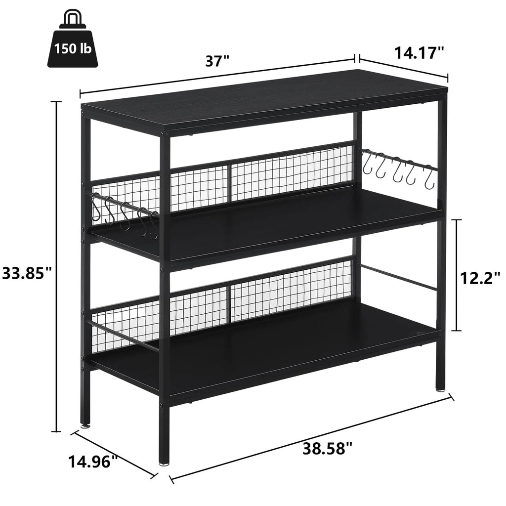 Rolling Kitchen Storage Cart with 3-Tier Shelves and 10 Hooks M379467
