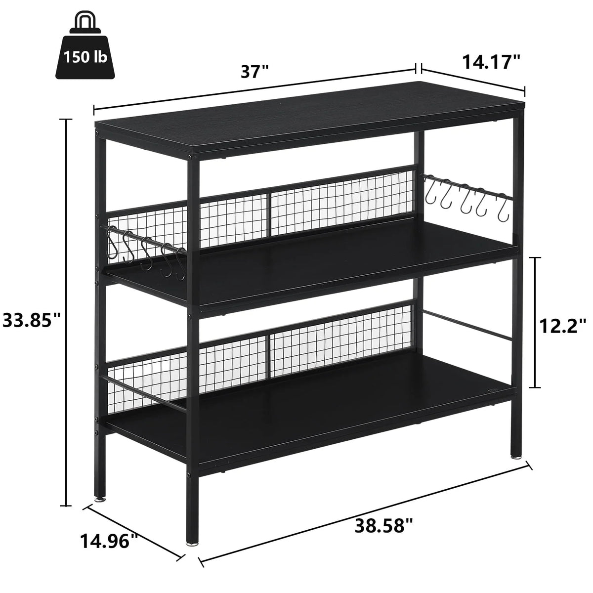 Rolling Kitchen Storage Cart with 3-Tier Shelves and 10 Hooks M379467