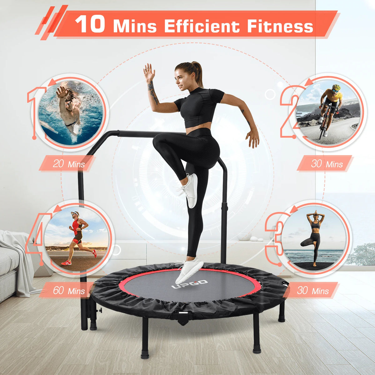 40 Foldable Fitness Trampoline with Adjustable Foam Handle K621