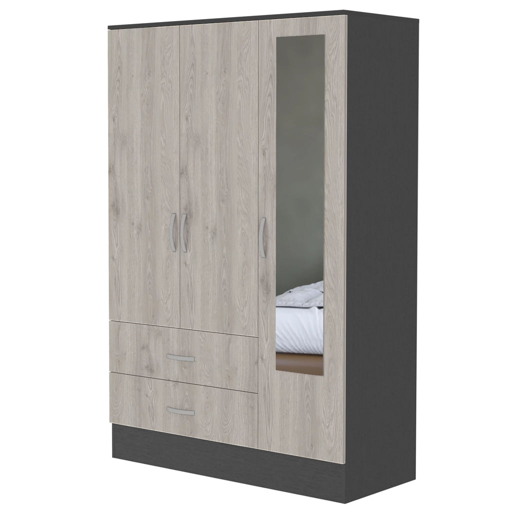 2-Drawer Small Armoire with Mirror Door Black Wengue and Light Gray J908