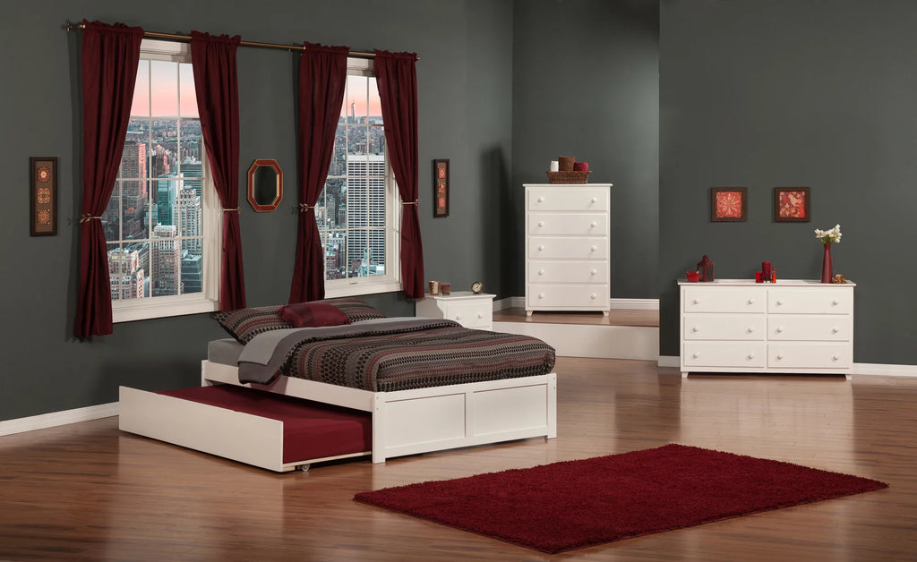White Full Platform Bed with Trundle G9959