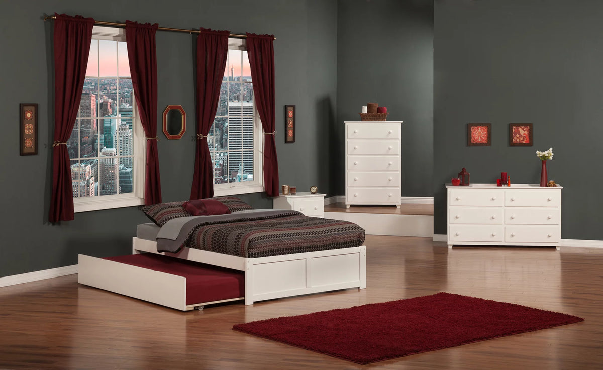 White Full Platform Bed with Trundle G9959