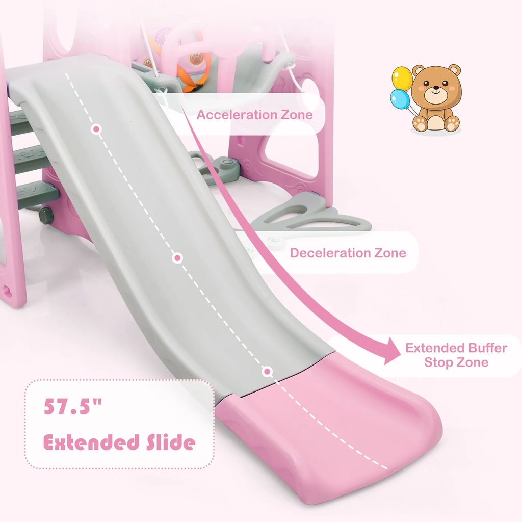 4-in-1 Toddler Climber and Swing Set with Basketball Hoop Pink V27059