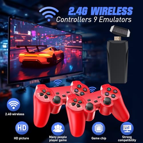 Wireless Retro Game Console with 25000+ Built-in Games, 4K HDMI Output, 2.4GHz Wireless Controller (Red) V513555