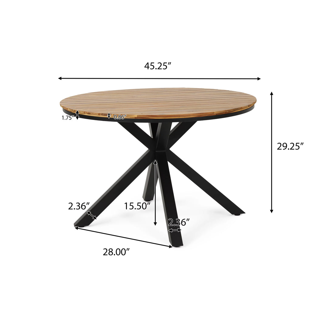 Black and Teak 5 Piece Mesh and Acacia Wood Dining Set E9996