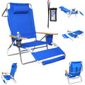 5 Position Lay Flat High Aluminum Beach Chair with Foot Rest Blue B819874