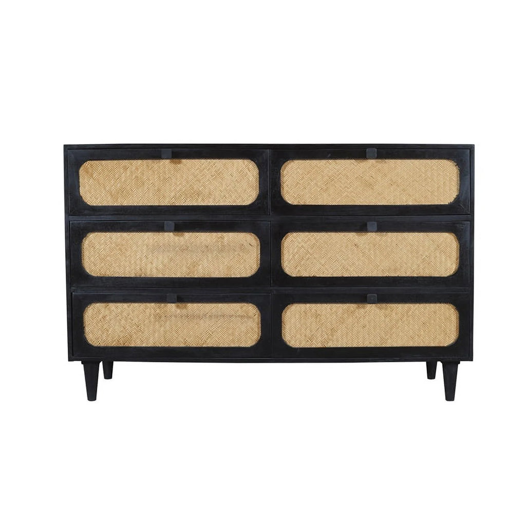 6 Woven Drawer Dresser with Solid Wood in Black Finish E9708