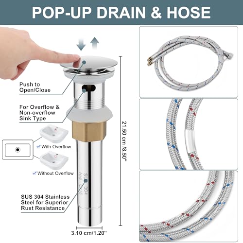 Brushed Nickel Single Handle Waterfall Bathroom Sink Faucet with Pop-up Drain K8869